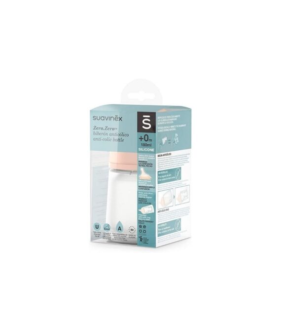 Suavinex Biberón Anticólico Zero 180 ml Tetina Silicona Flujo Adaptable +0 M